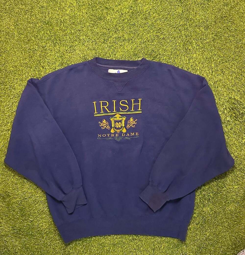 Vintage 1990s Midwest Embroidery Notre Dame Irish Crewneck Sweatshirt XL